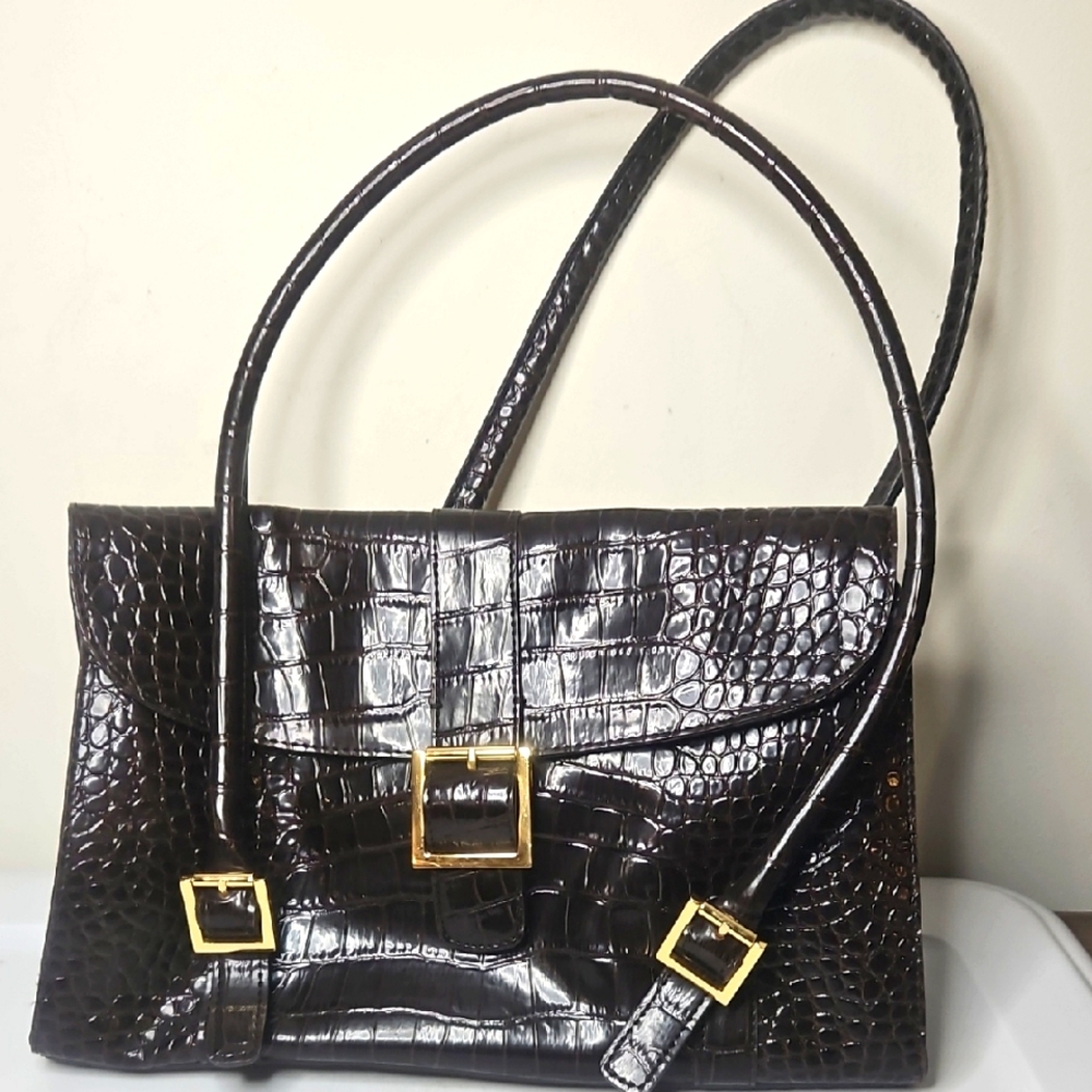 Casual Corner Annex Crocodile Embossed Dark Brown Purse